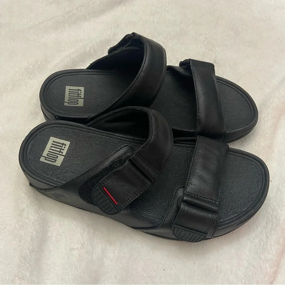Fitflop GOGH  Mens Leather Slides Size 8 Black - Picture 8 of 10